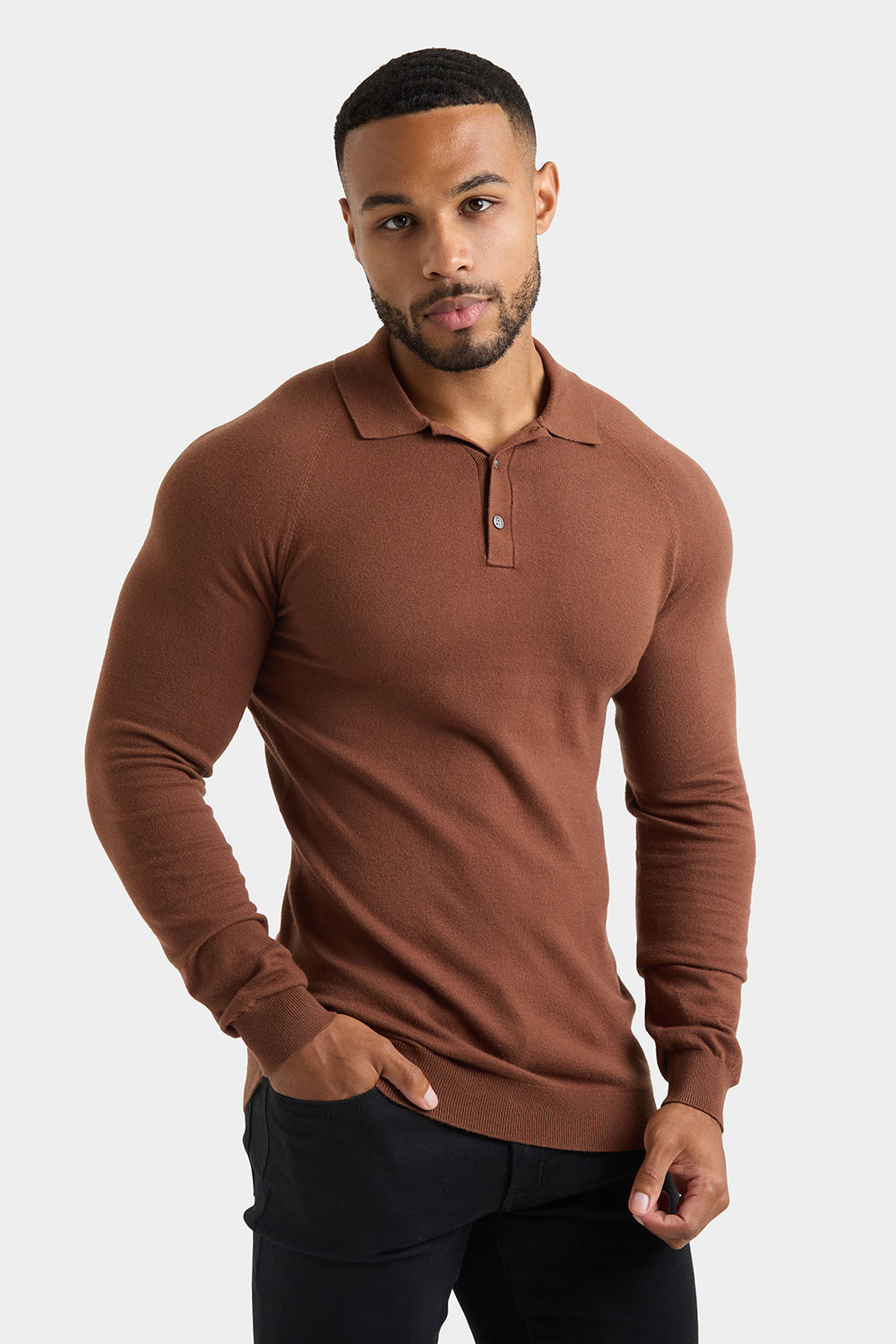 Knitted Polo Shirt in Nutmeg - TAILORED ATHLETE - ROW