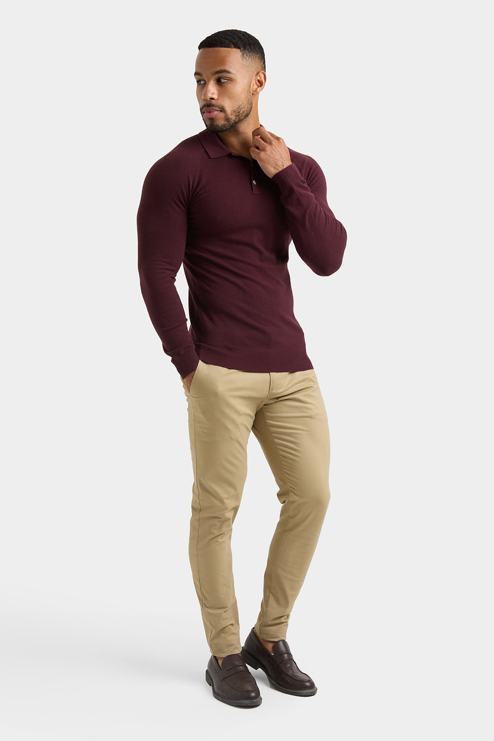 Knitted Polo Shirt in Wine - TAILORED ATHLETE - ROW