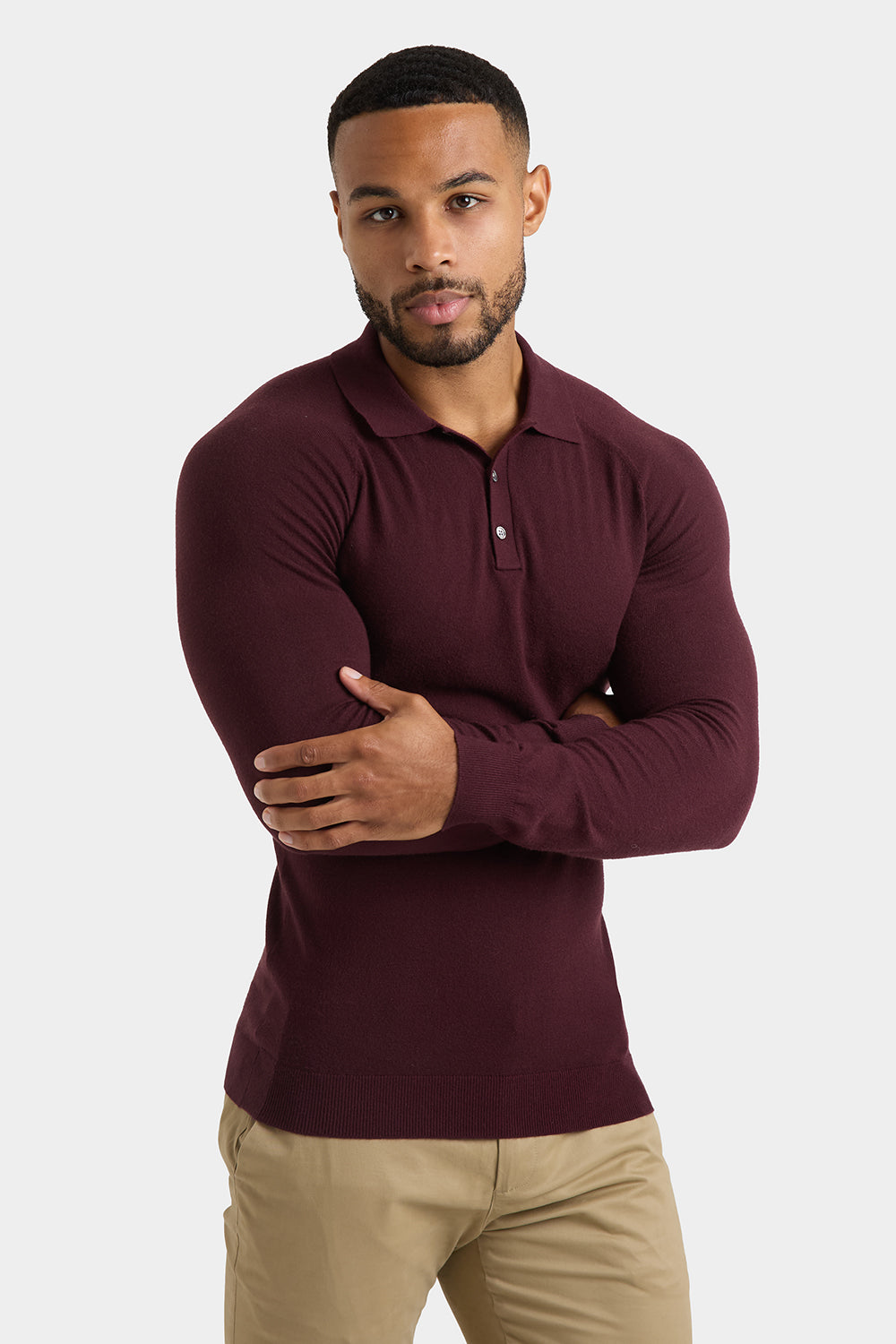 Knitted Polo Shirt in Wine - TAILORED ATHLETE - ROW