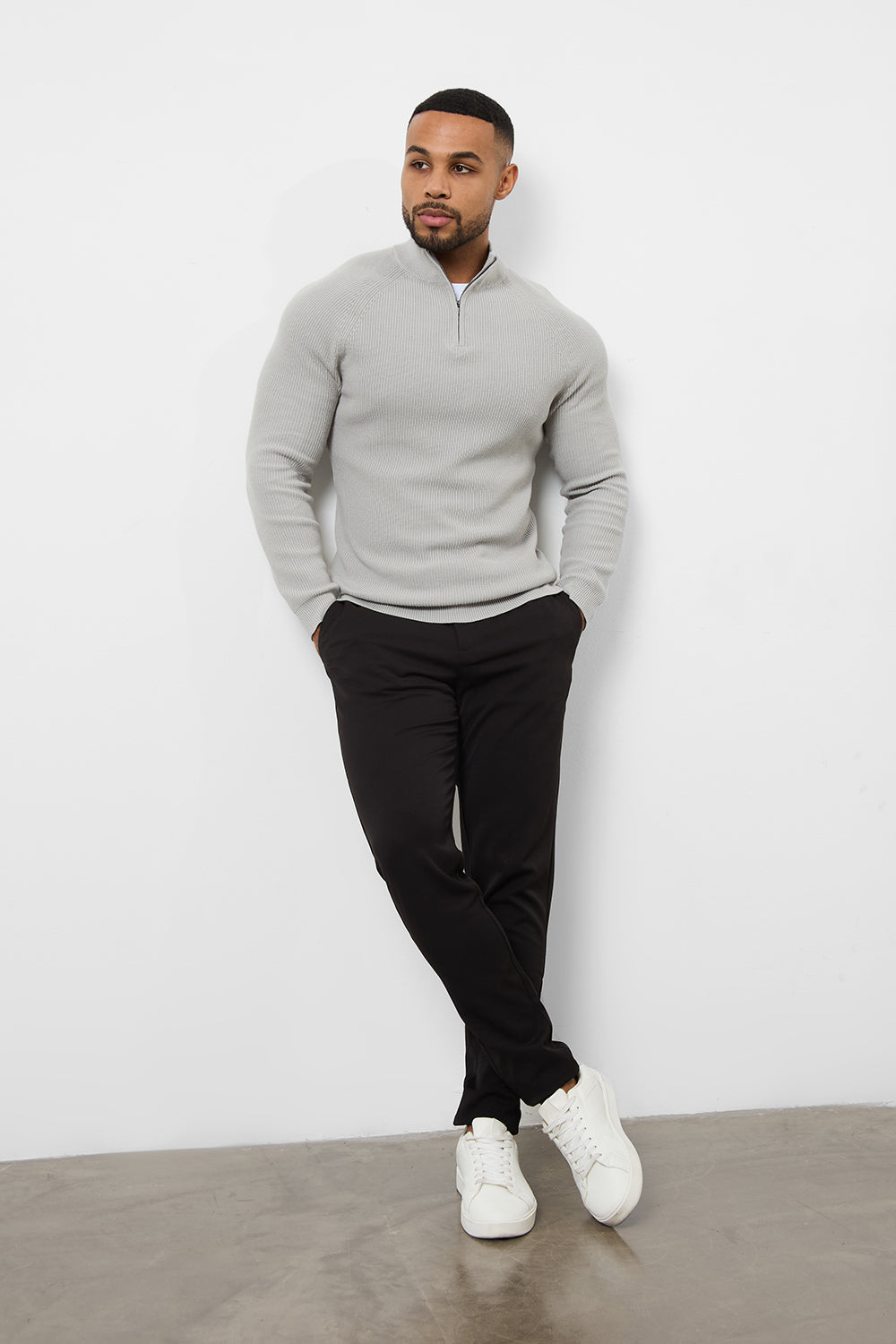 Fisherman Textured Half Zip Neck in Soft Grey - TAILORED ATHLETE - ROW