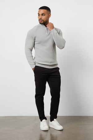 Fisherman Textured Half Zip Neck in Soft Grey - TAILORED ATHLETE - ROW