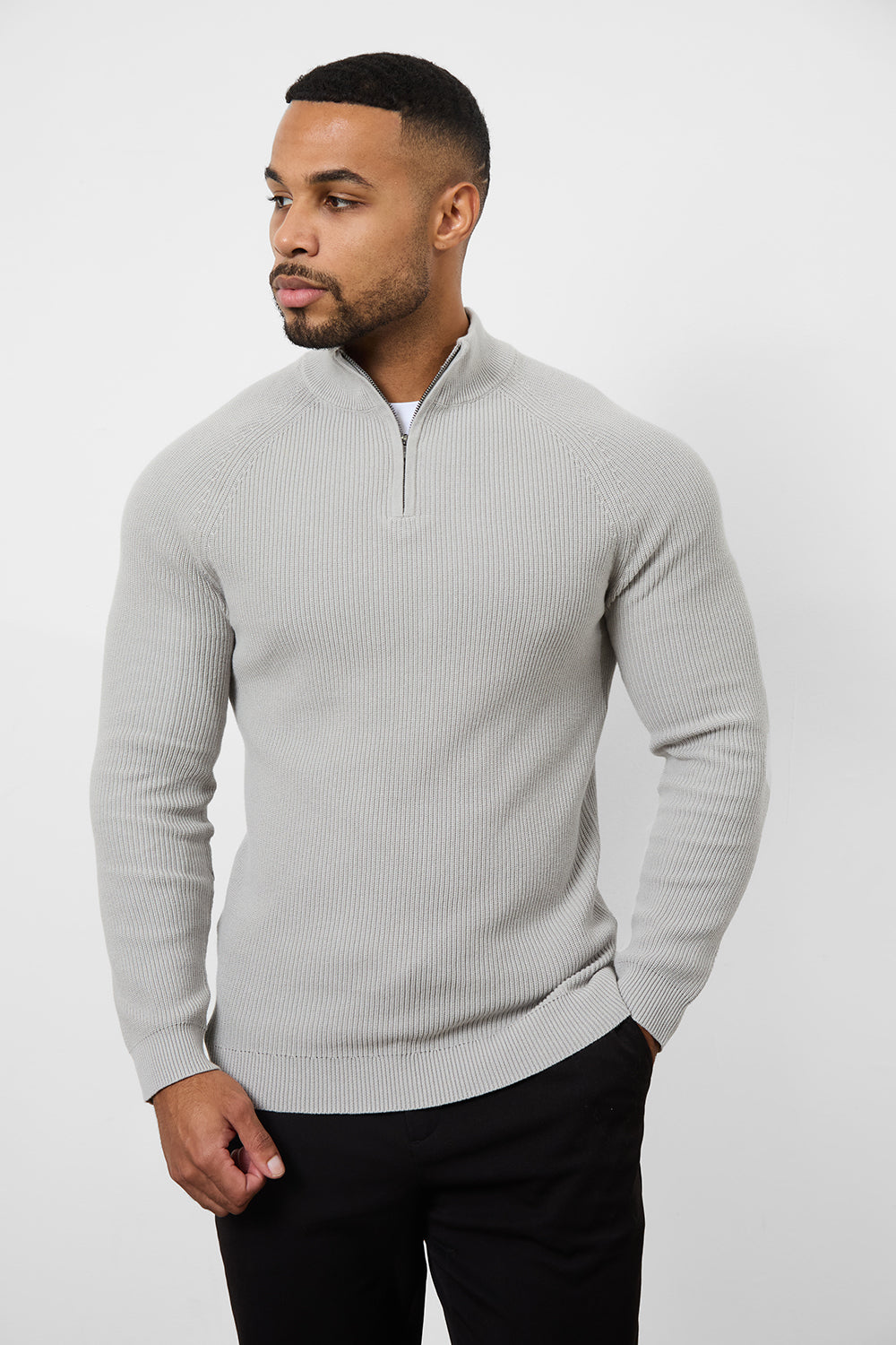 Fisherman Textured Half Zip Neck in Soft Grey - TAILORED ATHLETE - ROW