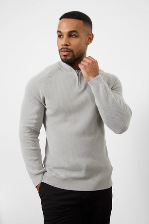 Fisherman Textured Half Zip Neck in Soft Grey - TAILORED ATHLETE - ROW