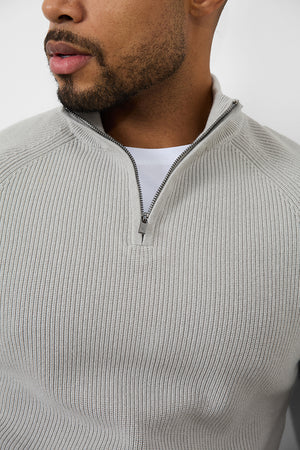 Fisherman Textured Half Zip Neck in Soft Grey - TAILORED ATHLETE - ROW