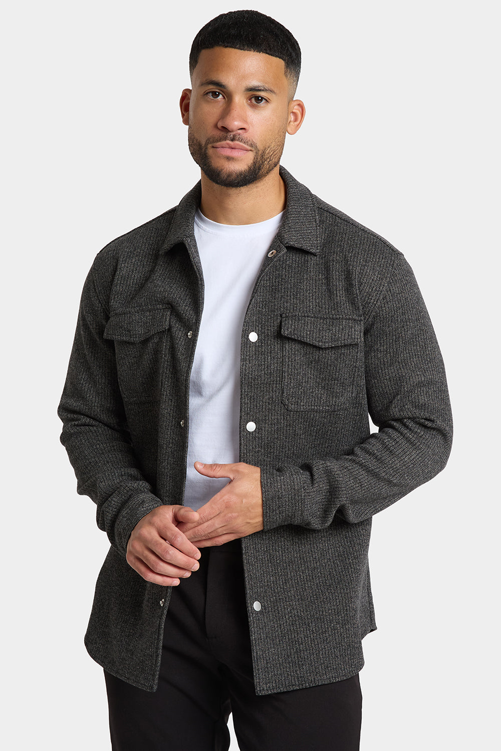 Semi Plain Twin Pocket Overshirt in Charcoal - TAILORED ATHLETE - ROW