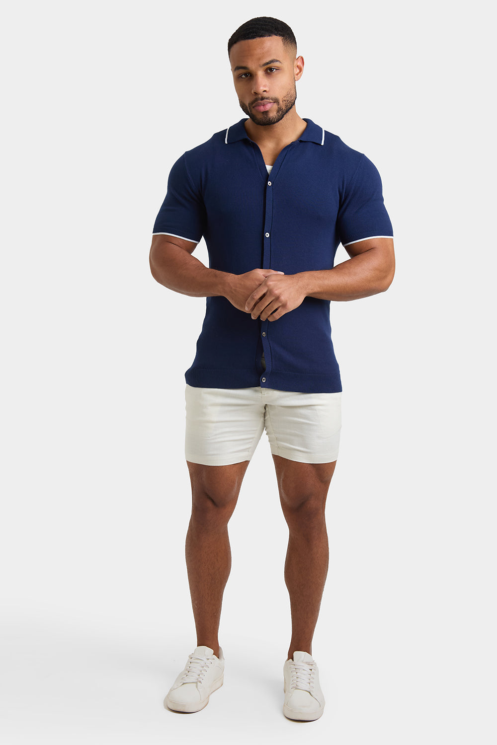 Tipped Knitted Shirt in Navy - TAILORED ATHLETE - ROW