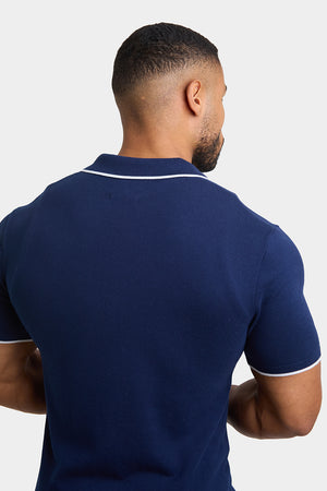 Tipped Knitted Shirt in Navy - TAILORED ATHLETE - ROW