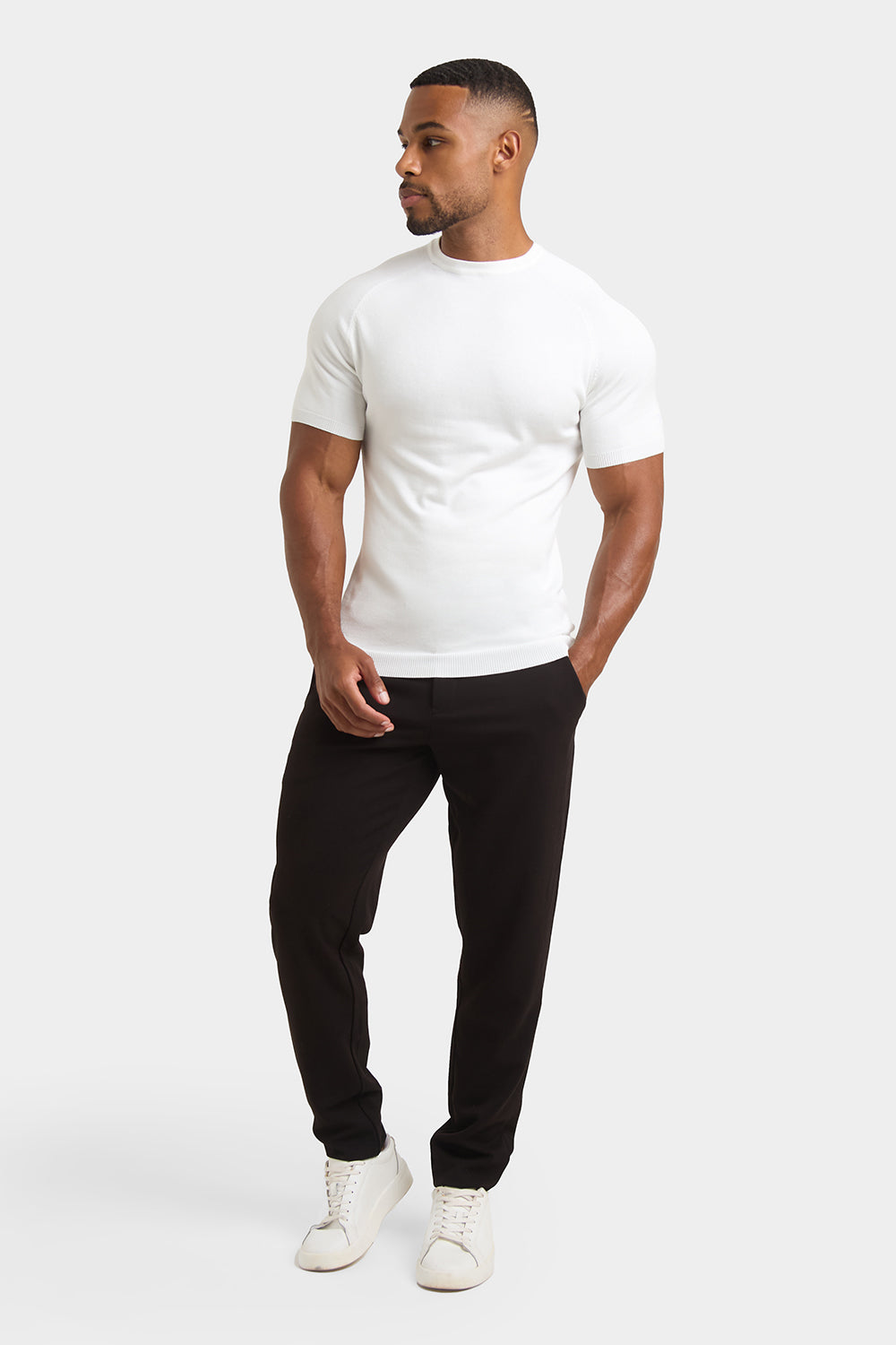 Fine Gauge Knitted T-Shirt in Snow White - TAILORED ATHLETE - ROW