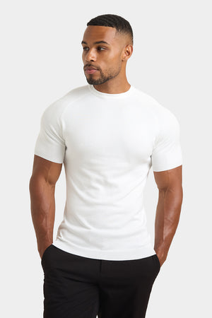 Fine Gauge Knitted T-Shirt in Snow White - TAILORED ATHLETE - ROW