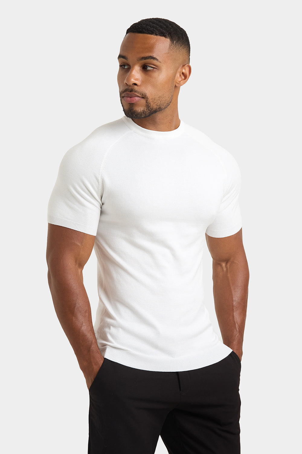 Fine Gauge Knitted T-Shirt in Snow White - TAILORED ATHLETE - ROW