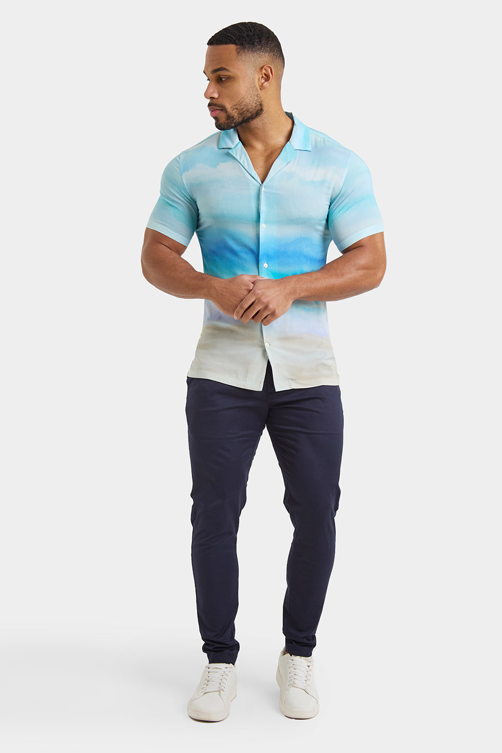 Printed Shirt in Light Blue Landscape - TAILORED ATHLETE - ROW