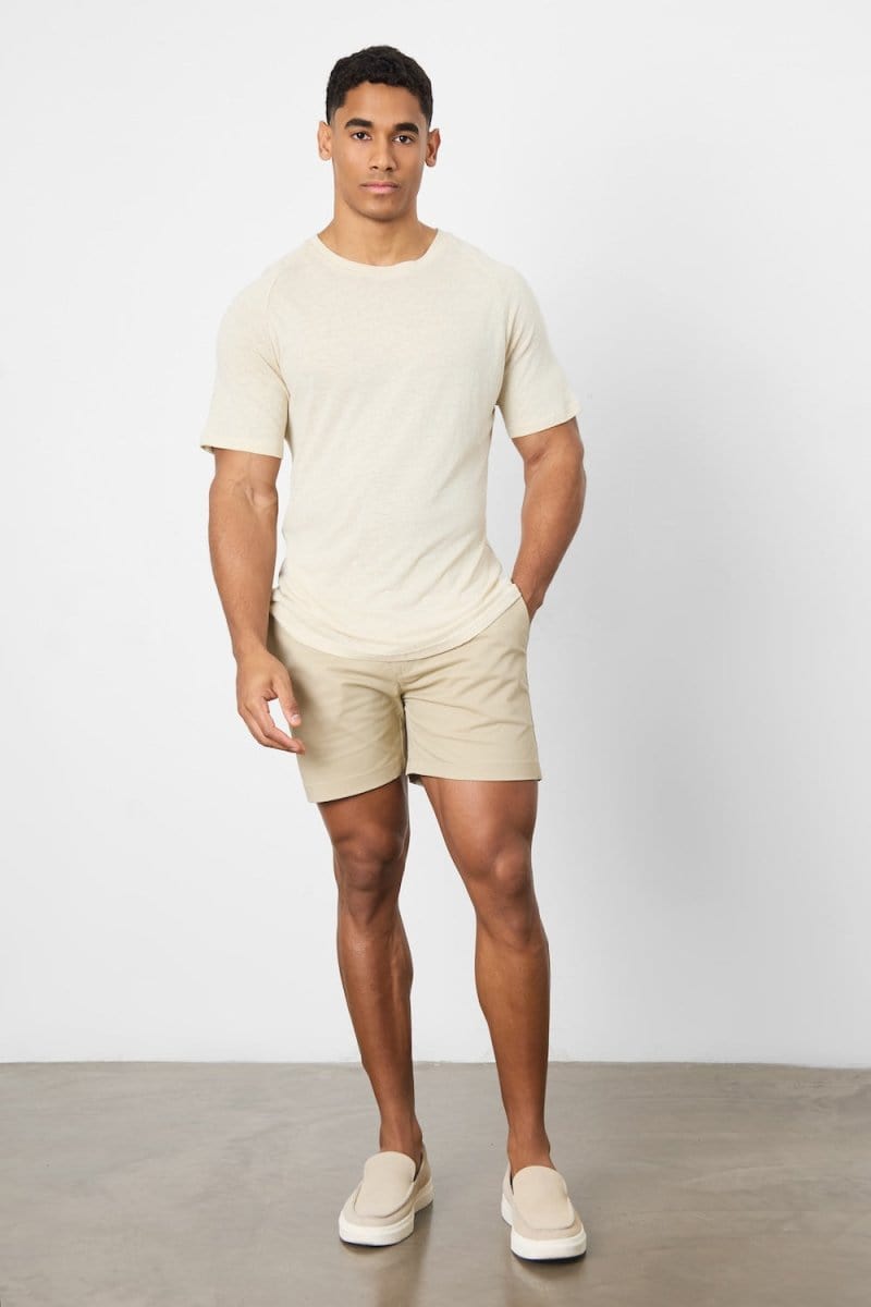 Linen Blend Knit Look T-shirt in Oatmeal - TAILORED ATHLETE - ROW