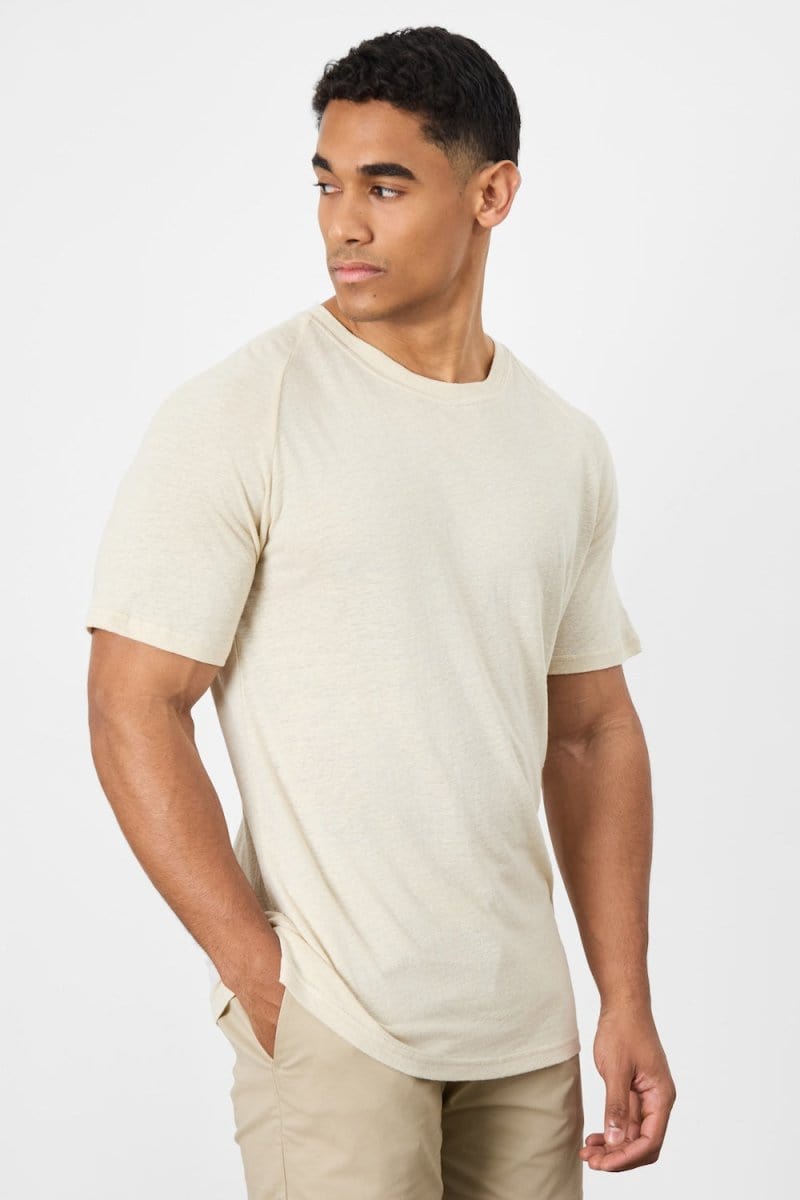 Linen Blend Knit Look T-shirt in Oatmeal - TAILORED ATHLETE - ROW