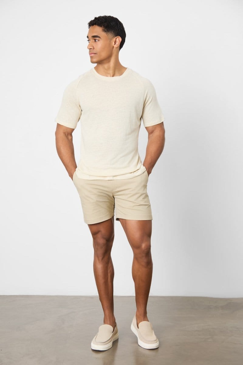 Linen Blend Knit Look T-shirt in Oatmeal - TAILORED ATHLETE - ROW