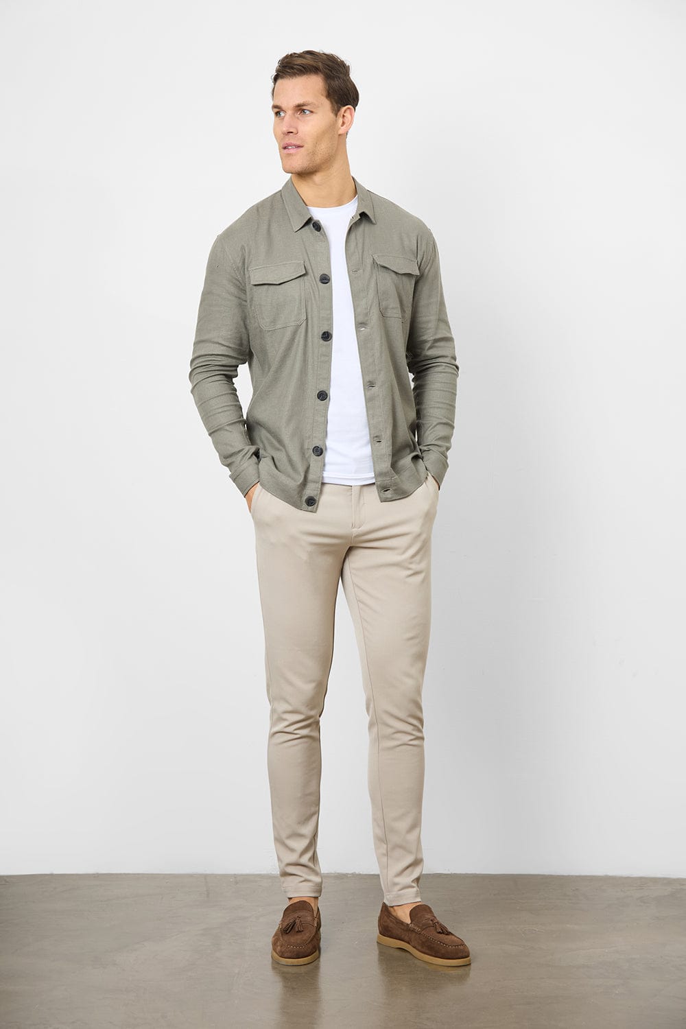 Linen Blend Pocket Overshirt in Mole - TAILORED ATHLETE - ROW