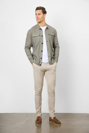 Linen Blend Pocket Overshirt in Mole - TAILORED ATHLETE - ROW