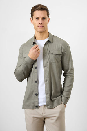 Linen Blend Pocket Overshirt in Mole - TAILORED ATHLETE - ROW