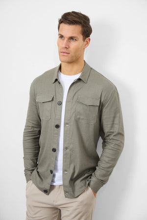 Linen Blend Pocket Overshirt in Mole - TAILORED ATHLETE - ROW