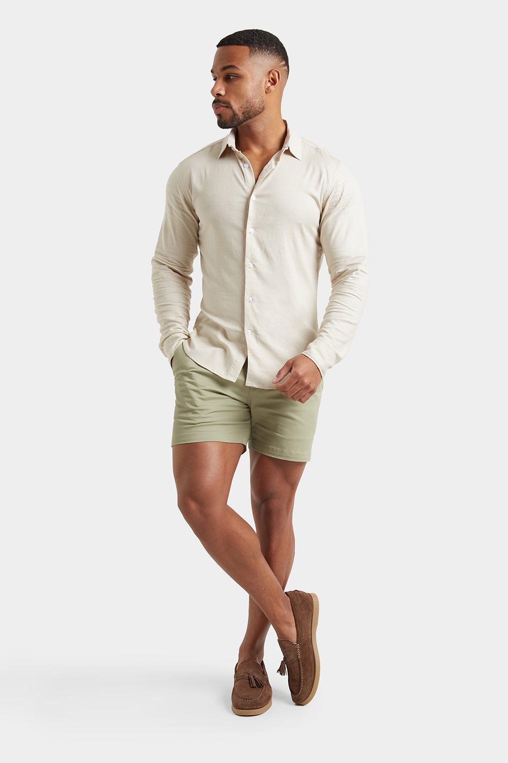 Linen Blend Shirt in Stone - TAILORED ATHLETE - ROW