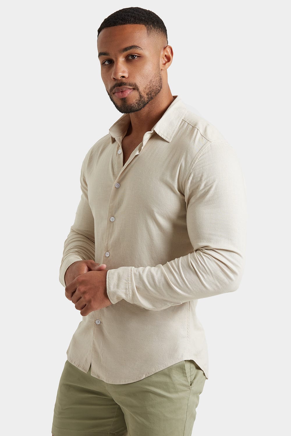Linen Blend Shirt in Stone - TAILORED ATHLETE - ROW