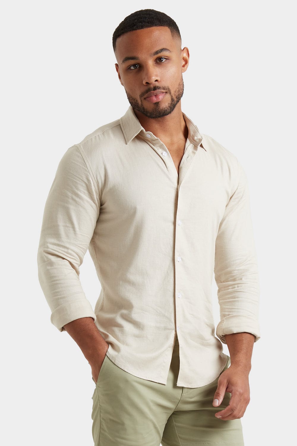 Linen Blend Shirt in Stone - TAILORED ATHLETE - ROW