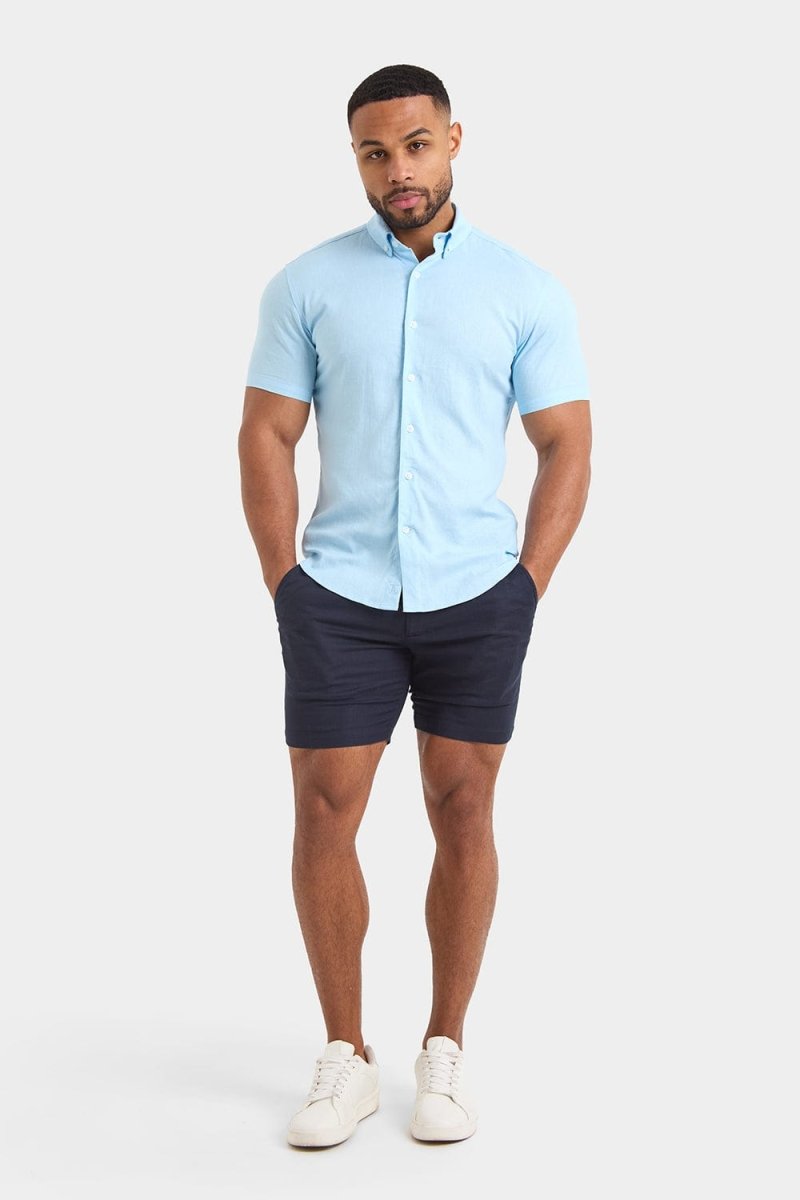 Short Sleeve Linen Blend Shirt in Light Blue - TAILORED ATHLETE - ROW