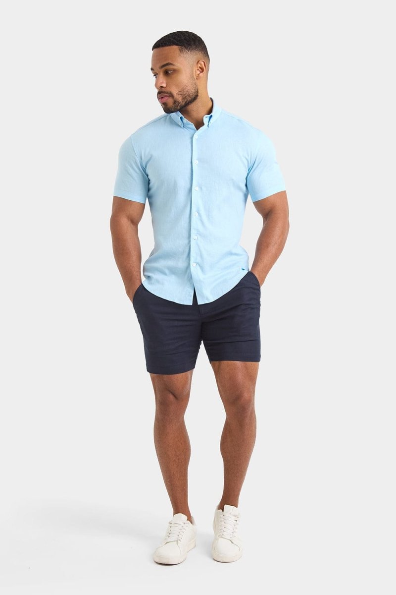 Short Sleeve Linen Blend Shirt in Light Blue - TAILORED ATHLETE - ROW