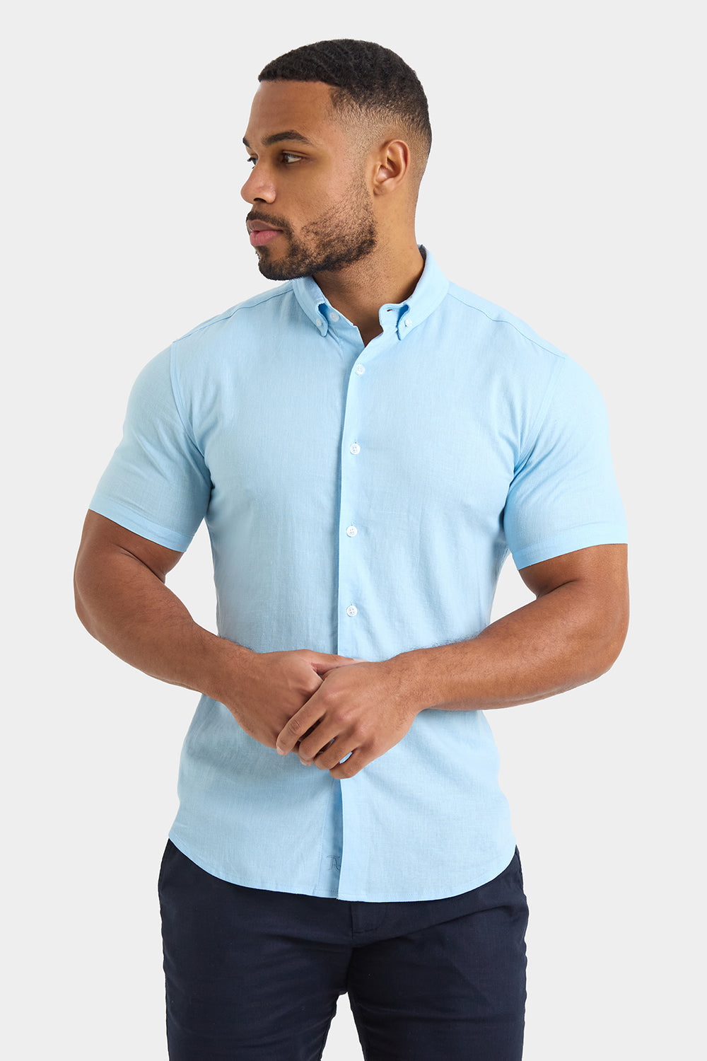 Linen Blend Shirt in Light Blue - TAILORED ATHLETE - ROW