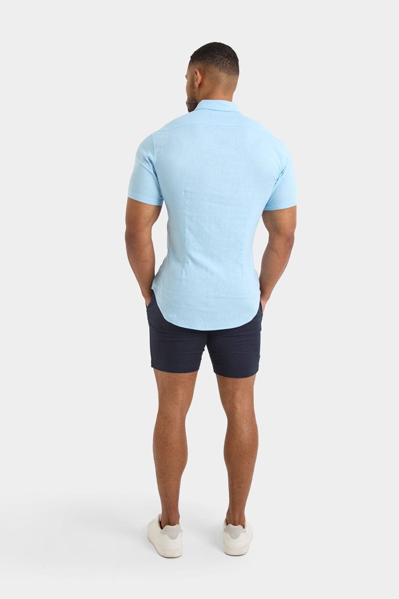 Short Sleeve Linen Blend Shirt in Light Blue - TAILORED ATHLETE - ROW