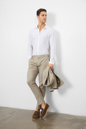 Linen Blend Suit Trousers in Dark Stone - TAILORED ATHLETE - ROW