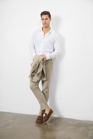 Linen Blend Suit Trousers in Dark Stone - TAILORED ATHLETE - ROW