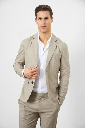 Linen Blend Suit Jacket in Dark Stone - TAILORED ATHLETE - ROW