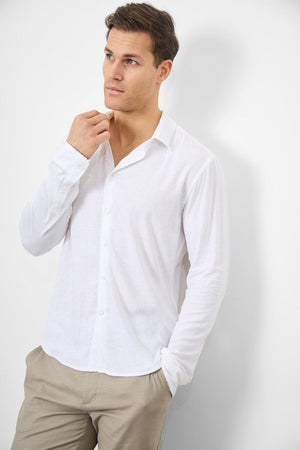 Linen Blend Button Through Shirt in White - TAILORED ATHLETE - ROW