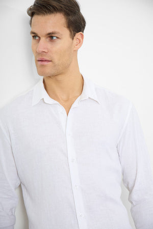 Linen Blend Button Through Shirt in White - TAILORED ATHLETE - ROW