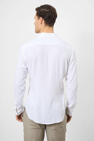 Linen Blend Button Through Shirt in White - TAILORED ATHLETE - ROW