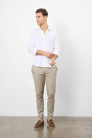 Linen Blend Button Through Shirt in White - TAILORED ATHLETE - ROW