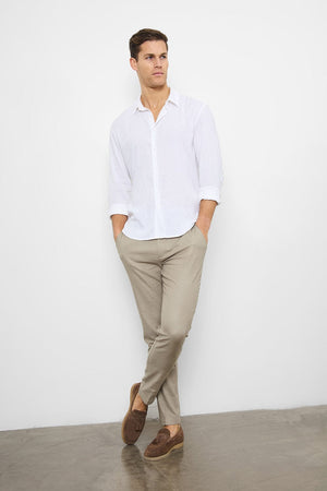 Linen Blend Button Through Shirt in White - TAILORED ATHLETE - ROW