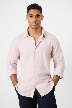 Linen Blend Button Through Shirt in Pink - TAILORED ATHLETE - ROW