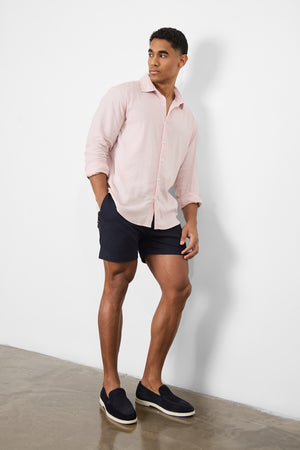 Linen Blend Button Through Shirt in Pink - TAILORED ATHLETE - ROW