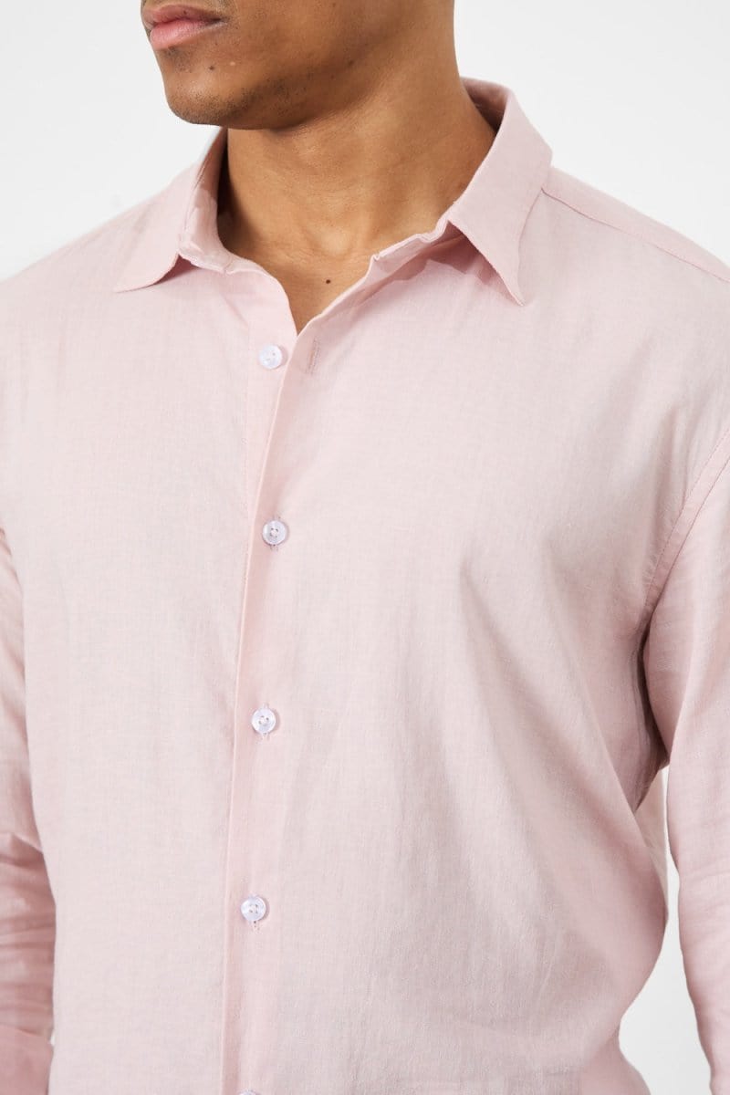 Linen Blend Button Through Shirt in Pink - TAILORED ATHLETE - ROW