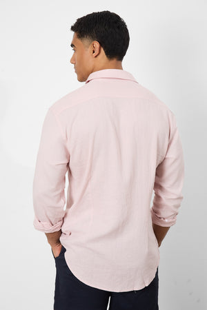 Linen Blend Button Through Shirt in Pink - TAILORED ATHLETE - ROW