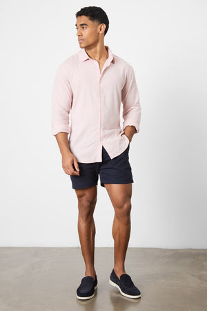 Linen Blend Button Through Shirt in Pink - TAILORED ATHLETE - ROW