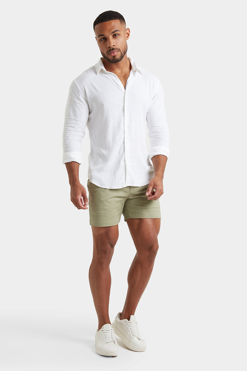 Muscle Fit Chino Shorts - Shorter Length in Sage - TAILORED ATHLETE - ROW