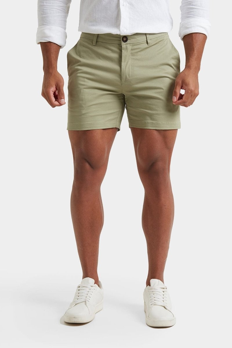 Muscle Fit Chino Shorts - Shorter Length in Sage - TAILORED ATHLETE - ROW