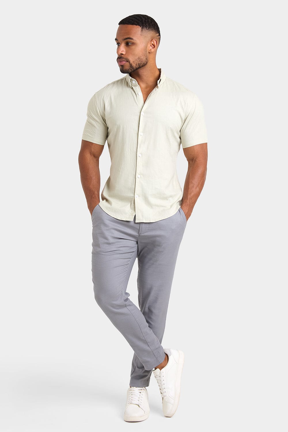 Short Sleeve Linen Blend Shirt in Soft Mint - TAILORED ATHLETE - ROW