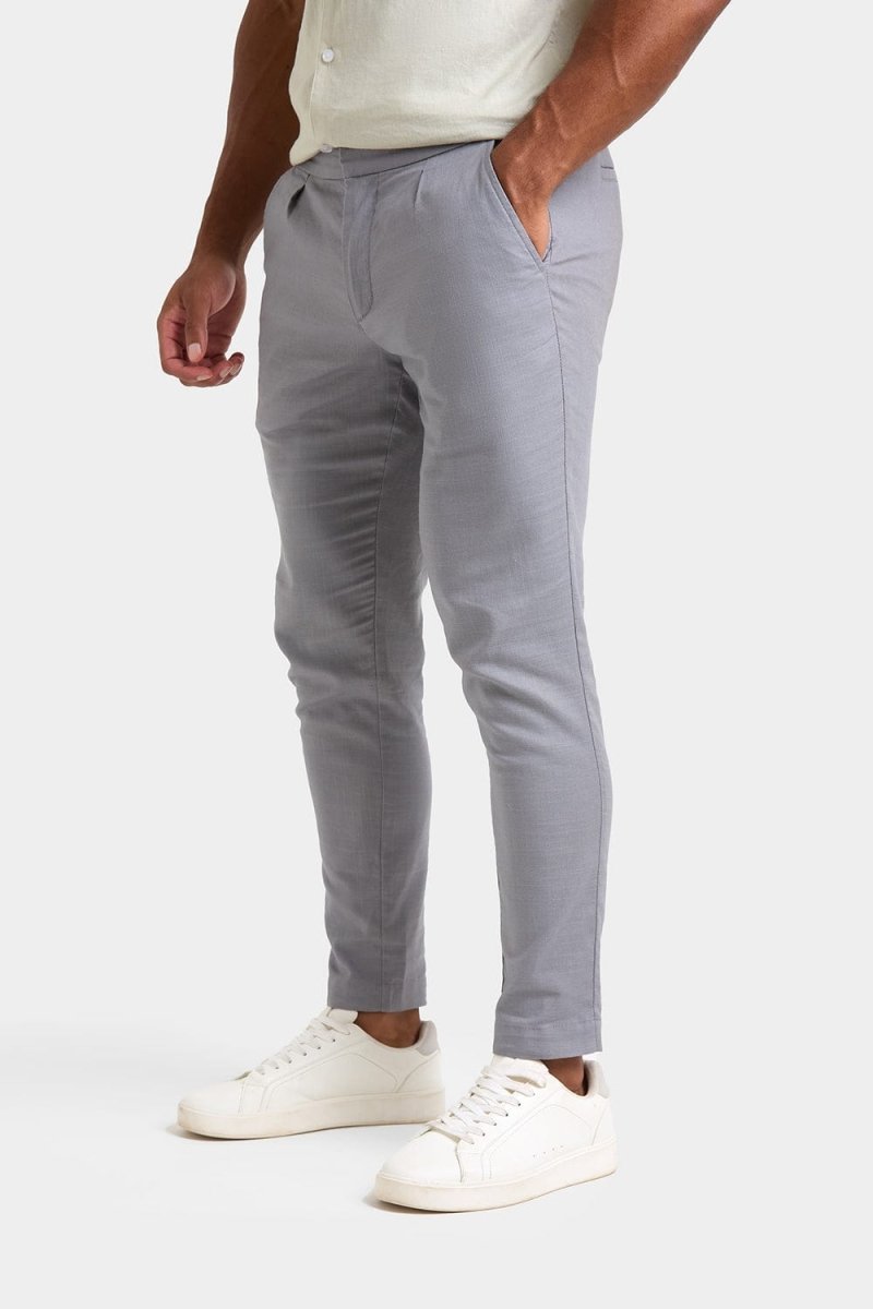 Linen Blend Cropped Pleated Trousers in Mole - TAILORED ATHLETE - ROW