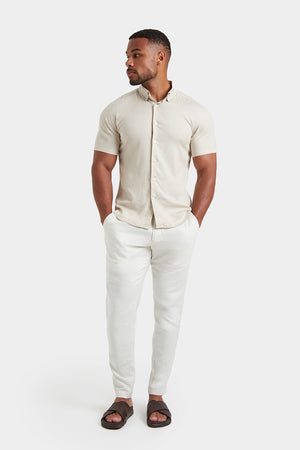 Short Sleeve Linen Blend Shirt in Stone - TAILORED ATHLETE - ROW