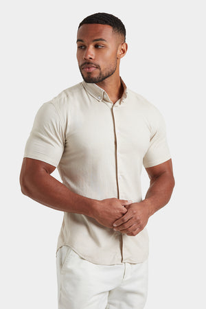 Short Sleeve Linen Blend Shirt in Stone - TAILORED ATHLETE - ROW