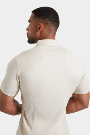 Short Sleeve Linen Blend Shirt in Stone - TAILORED ATHLETE - ROW