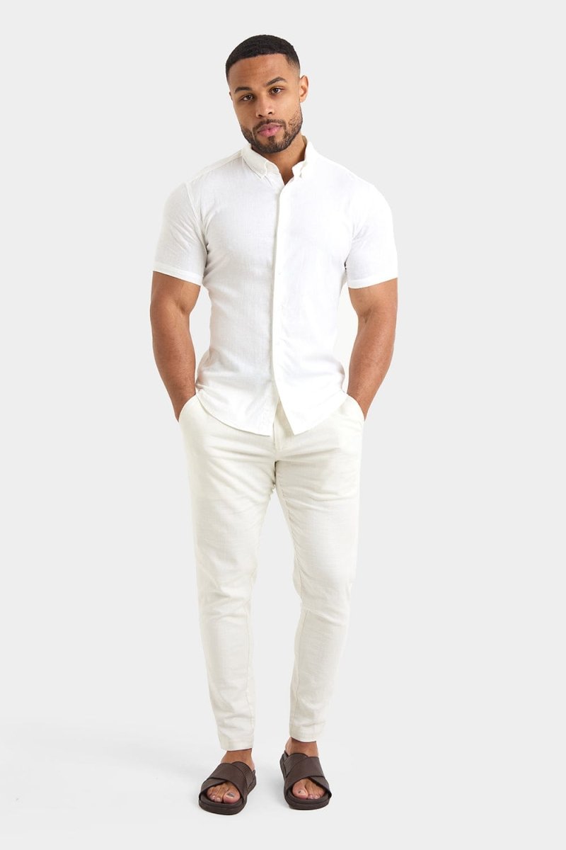 Short Sleeve Linen Blend Shirt in White - TAILORED ATHLETE - ROW